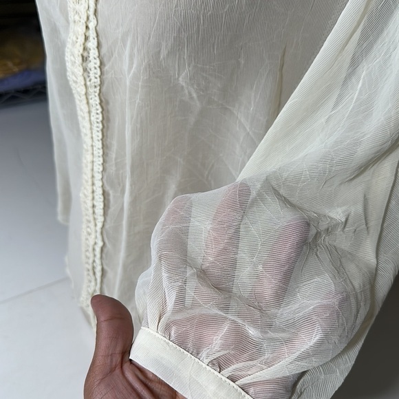 NWOT V-neck Beige Sheer Blouse - Picture 7 of 8